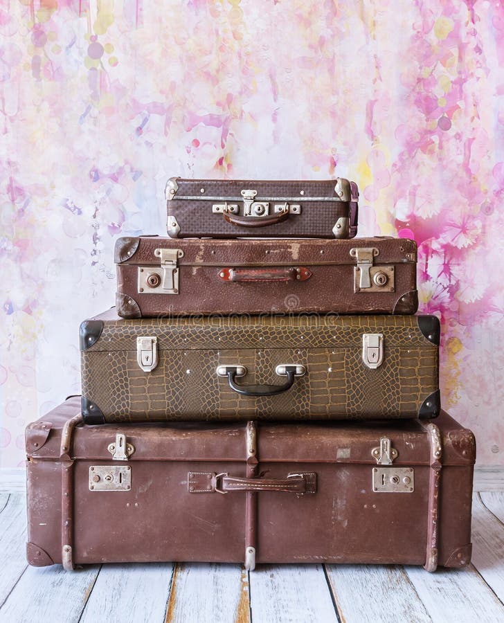 Pyramid of Several Vintage Suitcases Stock Image - Image of ...