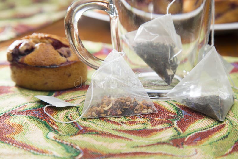 Pyramidshaped Tea Bags.Homemade Tea Party Stock Image Image of party