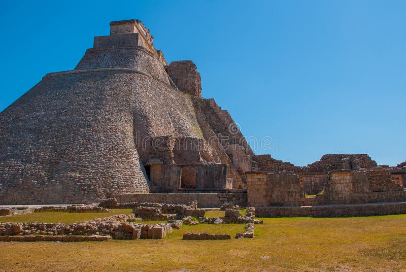 Pyramid of Uxmal, an ancient Maya city of the classical period. One of the most important archaeological sites of Maya culture. Yu royalty free stock photography Pyramid of Uxmal, an ancient Maya city of the classical period. One of the most important archaeological sites of Maya culture. Yu royalty free stock photography