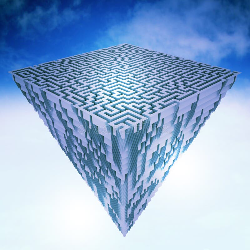 Pyramidal кусок земли летая как структура лабиринта иллюстрация штока