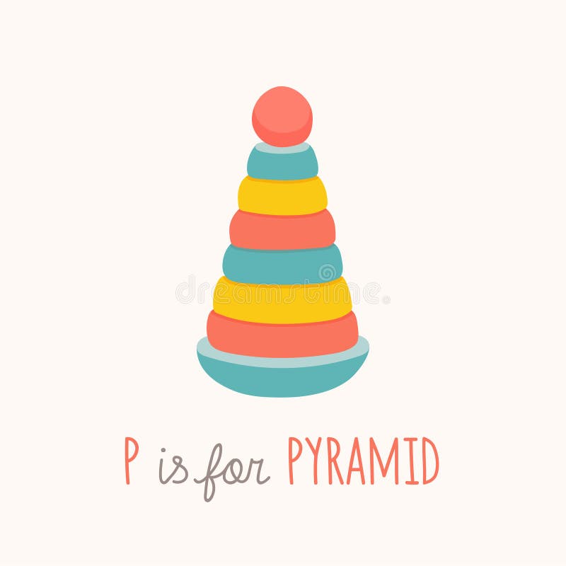 Colorful toy pyramid with clown head. ABC letter P poster. P is for pyramid. Toy Alphabet Card. Nursery alphabet poster wall art. Cartoon vector eps 10 illustration isolated on white background. Colorful toy pyramid with clown head. ABC letter P poster. P is for pyramid. Toy Alphabet Card. Nursery alphabet poster wall art. Cartoon vector eps 10 illustration isolated on white background