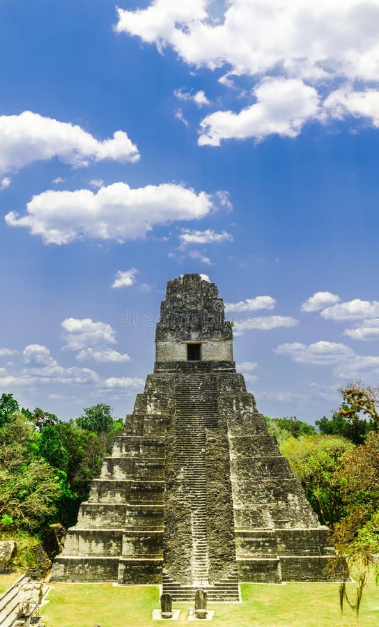 Pyramide de Maya par Tikal au Guatemala image stock Pyramide de Maya par Tikal au Guatemala image stock