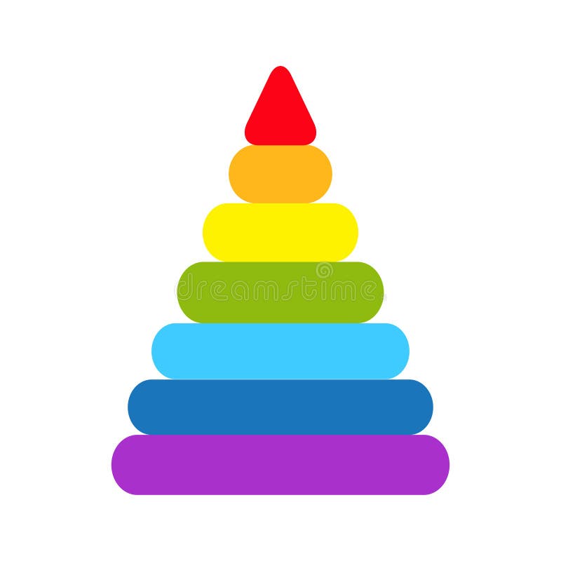 Pyramidenikone Das bunte Plastikspielzeug der Kinder Regenbogenfarbe, die Ringsatz stapelt Dreieckform Bildungskarte für Kinder G vektor abbildung