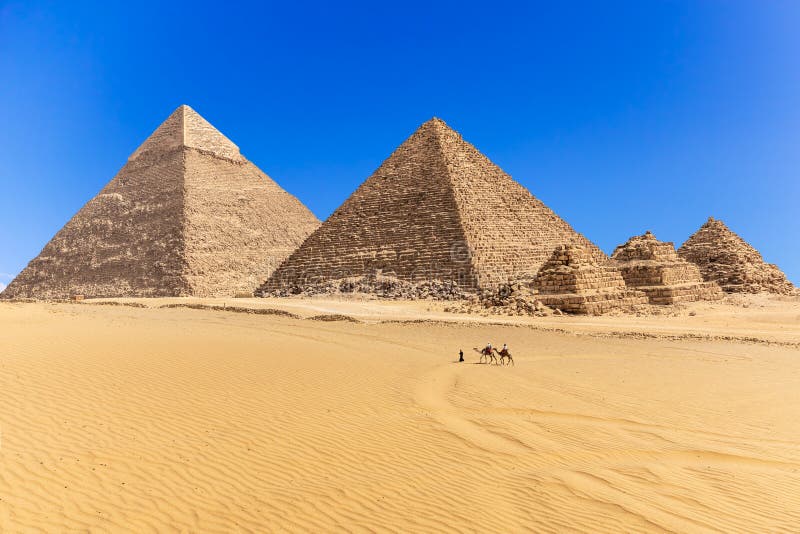 The Pyramids of Giza in the Desert of Egypt Stock Image - Image of ...