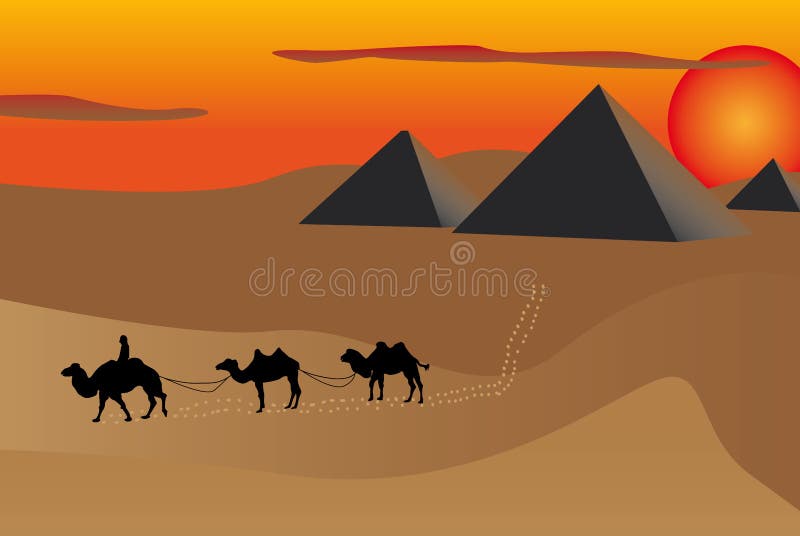 Pyramids at sunset stock illustration
