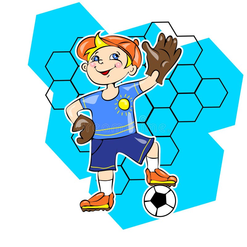 Pys som spelar fotboll som en målvaktvektor vektor illustrationer Pys som spelar fotboll som en målvaktvektor vektor illustrationer