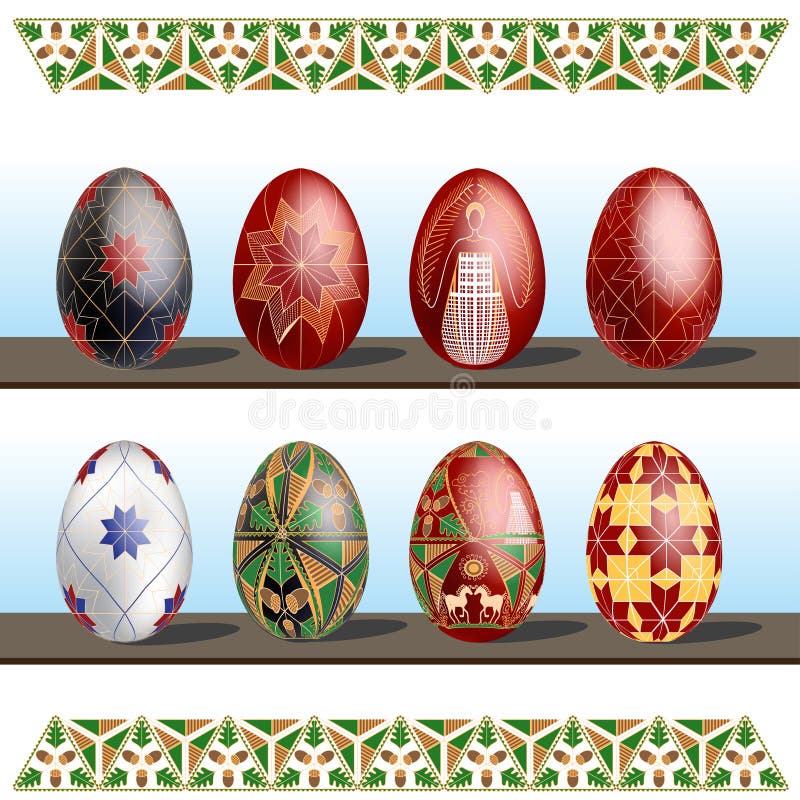 Pysanky - tradycyjny wschodni Europa dekorujący z wosków Wielkanocnymi jajkami Wektorowa ilustracja nad białym tłem royalty ilustracja