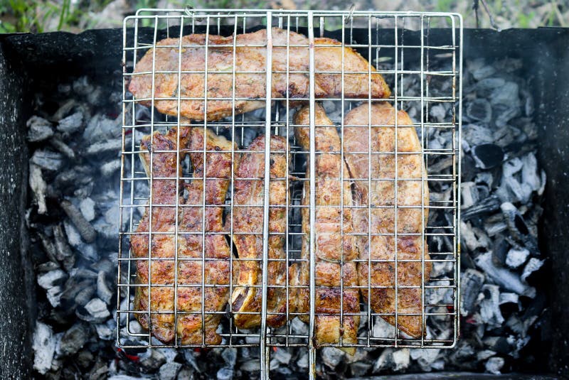 Pyszne i apetytujące żebra wieprzowe wypiekane na grillu nad węglem drzewnym Mięso barbecue obrazy stock Pyszne i apetytujące żebra wieprzowe wypiekane na grillu nad węglem drzewnym Mięso barbecue obrazy stock