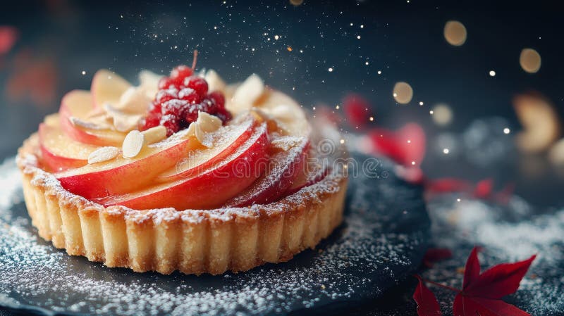 Pyszne Tart Cupcake Stardust Topped with Cherry on Elegant Food Menu Table Setting Photos.
