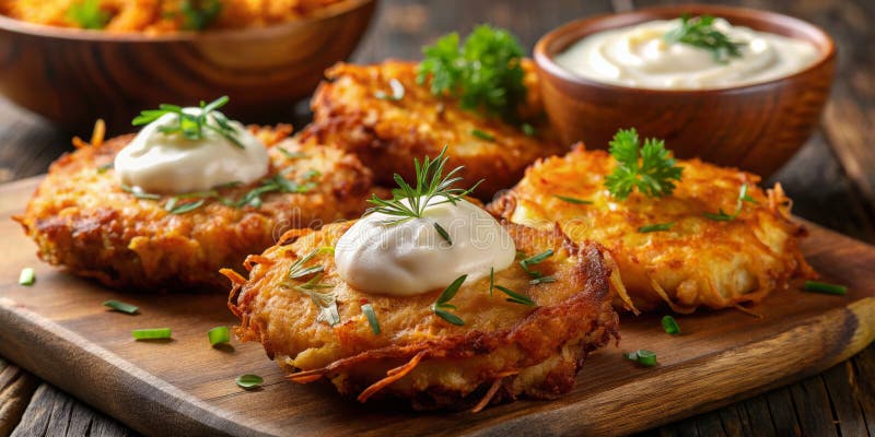 Pyszny chrupiący Hanukkah Latkes Złoty Brązowy przepis na ciasto ziemniaczane Idealny na Festiwal Światła ilustracja wektor