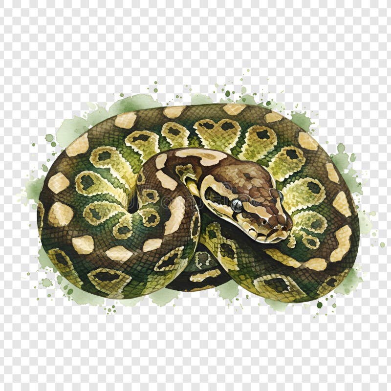 Ζωγραφιά με ακουαρέλα μπάλας python σε διαφανές φόντο στοκ εικόνες