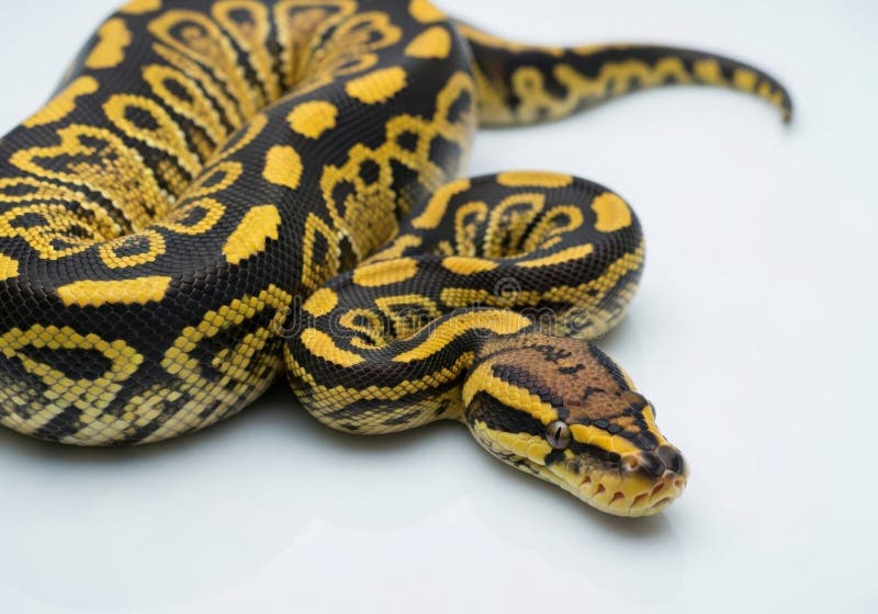 Λεπτομερής κοντινή λήψη ενός python με σχέδια, τυλιγμένο σε μια ανοιχτόχρωμη επιφάνεια, απομονωμένο σε διαφανές φόντο ελεύθερη απεικόνιση δικαιώματος