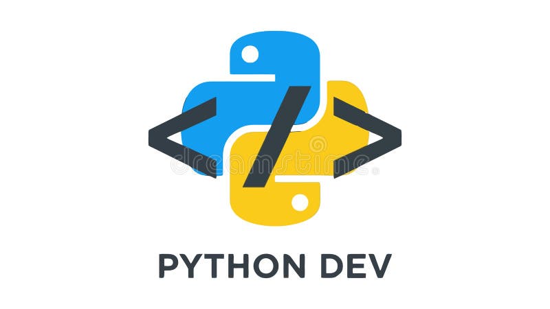 Логотип Python, интегрированный с символами программирования для разработки ПО иллюстрация вектора