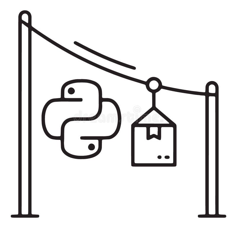 代表 Python 编程代码开发和数据脚本执行的线条图标 向量例证