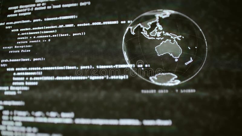 Сетевой код Python рядом с каркасным глобусом иллюстрация штока