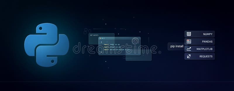 用于 Python 编程课程的超宽电影级图形设计背景 向量例证