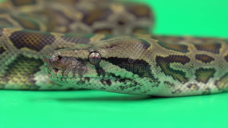 绿屏上隔离的网纹Python详细特写3D渲染 皇族释放例证