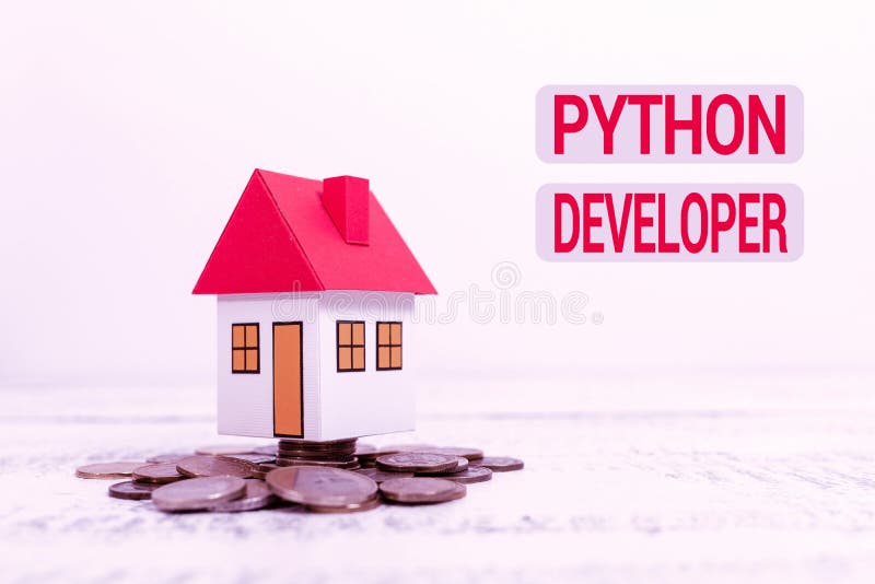 Вдохновение, показывающее знак Python Developer. Слово для ответственного за написание серверной логики веб-приложения Распределен стоковые фотографии rf