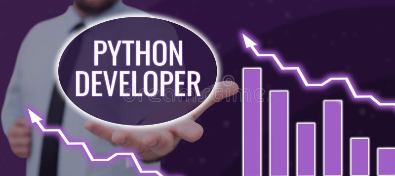 Концептуальный заголовок Python Developer. Интернет-концепция, отвечающая за написание логики веб-приложения на стороне сервера стоковое изображение rf