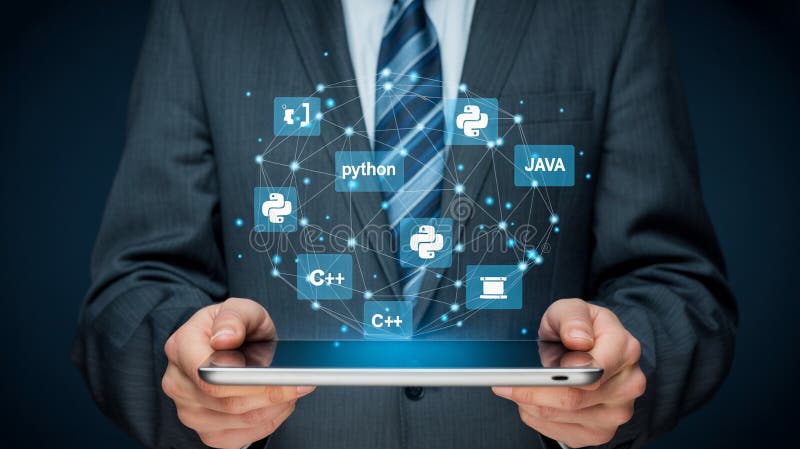 Γλώσσα προγραμματισμού σύλληψη του python java c developer software development coding technology business it ελεύθερη απεικόνιση δικαιώματος