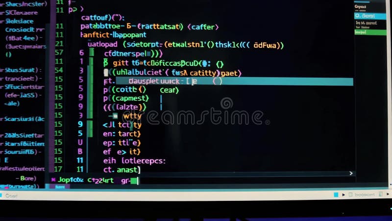 Κοντινή λήψη ενός επεξεργαστή κώδικα σε οθόνη με σύνταξη Python και JavaScript κατά τη διάρκεια ροής εργασίας ανάπτυξης λογισμικού διανυσματική απεικόνιση