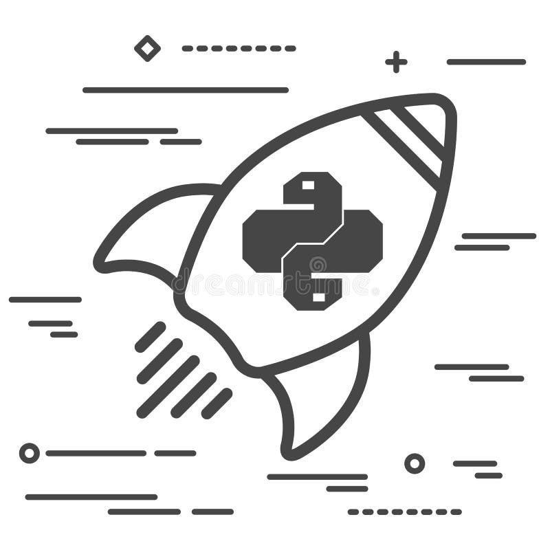 平的太空飞船的线艺术概念例证有Python代码的 皇族释放例证