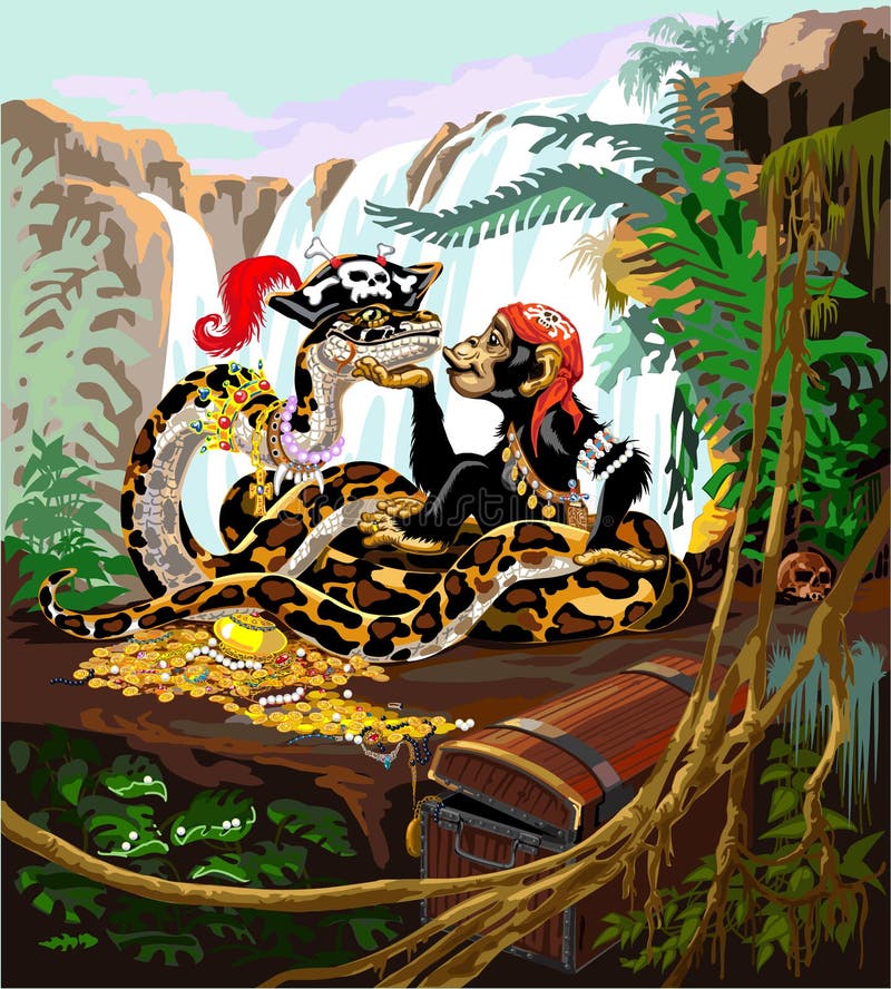 动画片黑猩猩和Python海盗例证 向量例证