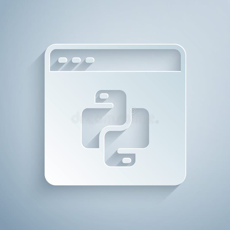 灰色背景中突显的剪纸python编程语言图标. Python编码语言在浏览器上登录. 设备 向量例证