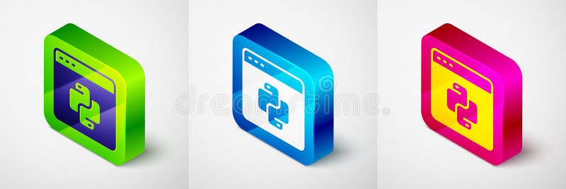 灰色背景中隔离的等距python编程语言图标. Python编码语言在浏览器上登录. 设备 皇族释放例证