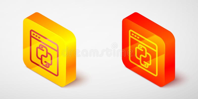 Python编程语言等距线图标，在灰色背景下隔离。浏览器上的Python编码语言标志 向量例证