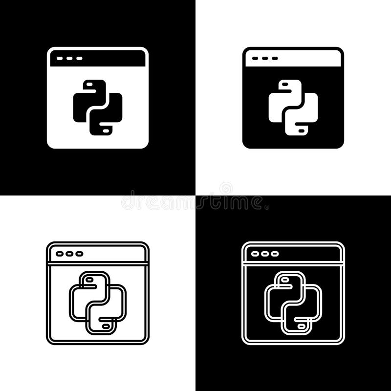 黑白背景中突显的设置python编程语言图标. Python编码语言在浏览器上登录 库存例证