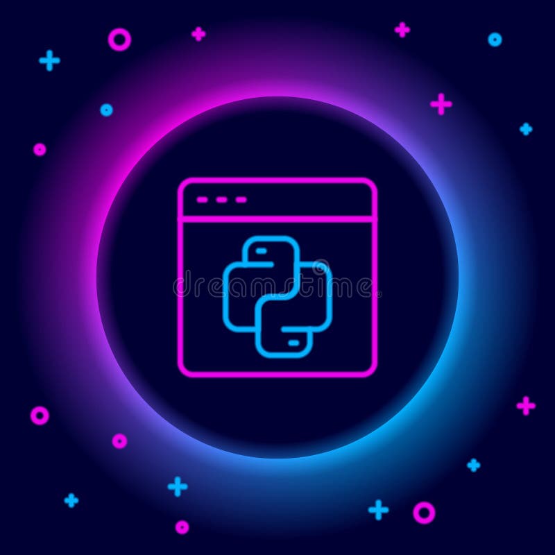黑色背景中突显的荧光霓虹线python编程语言图标. Python编码语言在浏览器上登录 向量例证
