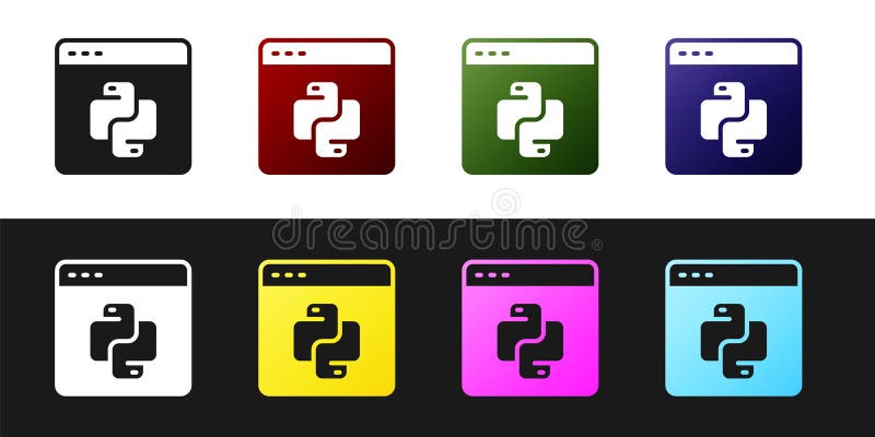 黑白背景中突显的设置python编程语言图标. Python编码语言在浏览器上登录 皇族释放例证