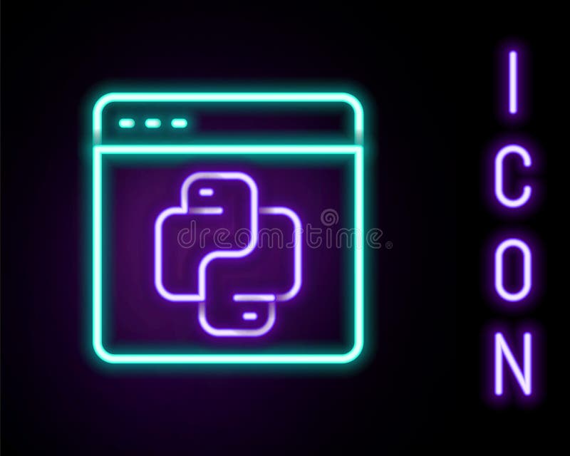 黑色背景中突显的荧光霓虹线python编程语言图标. Python编码语言在浏览器上登录 皇族释放例证