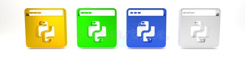 白色背景中突显的彩色python编程语言图标. Python编码语言在浏览器上登录. 设备 向量例证