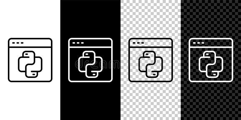 黑白透明背景中隔离的设置线python编程语言图标. Python编码语言 向量例证