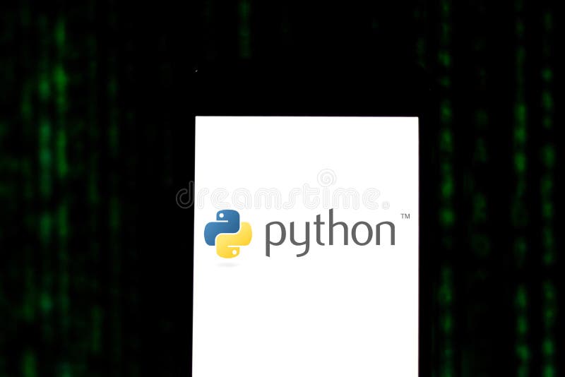 Python 标志在您的移动设备上。Python 是一种高级 Web 编程语言，具有动态性和强大的类型系统 库存图片