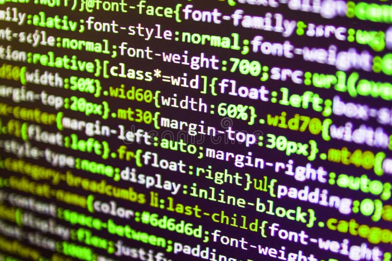 Pythonプログラミング開発者コード。Java Script、CSS、HTMLコードのクローズアップ ストック画像