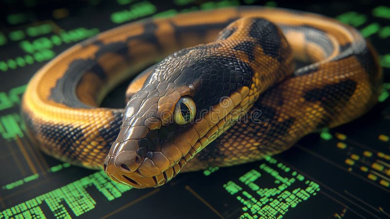 一种可视化表示，比较了 Python 和 JavaScript，包括 JavaScript 标志和 Python 蛇的图像，以及代码 库存图片