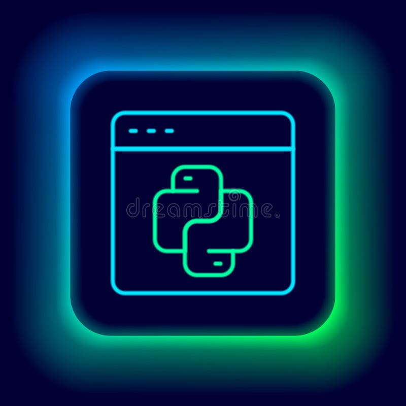 黒い背景に隔離された、光るネオンラインのPythonプログラミング言語アイコン。ブラウザ上のPythonコーディング言語サイン ロイヤリティフリーのイラスト