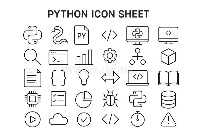 Pythonプログラミング言語およびソフトウェア開発のためのPythonアイコンベクターコレクション ベクターイラスト