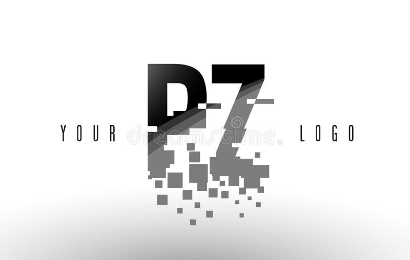 PZ P Z Pixel Letter Logo with Digital Shattered Black Squares