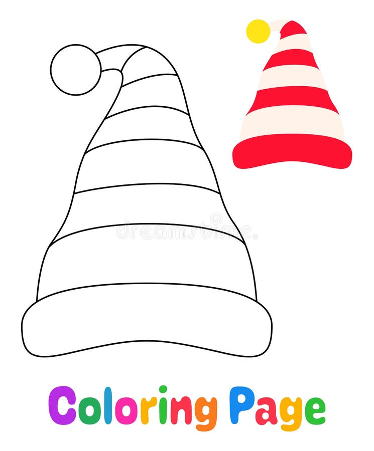 Página para colorir com gorro de elfo para crianças ilustração royalty free