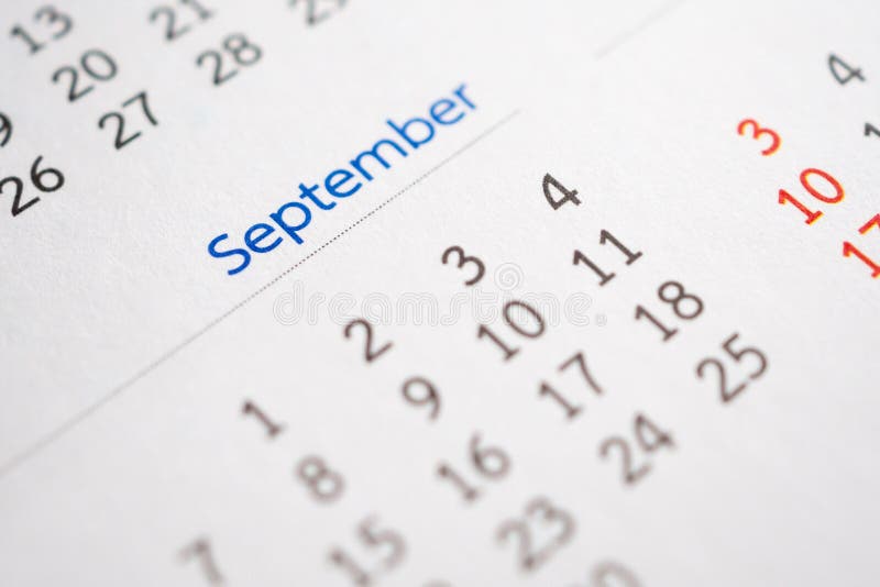 Página de calendário de setembro com meses e datas conceito de reunião de compromisso de planejamento de negócios