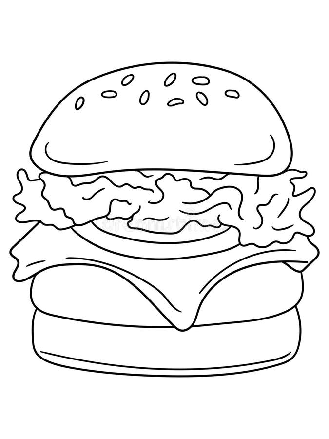 Página de coloração de hambúrguer deliciosa com design de estrutura simples ilustração do vetor