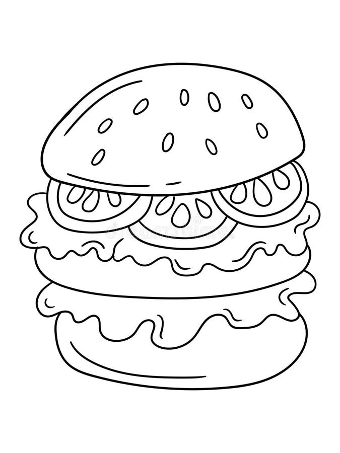Página de coloração de hambúrguer deliciosa com design de estrutura simples ilustração do vetor