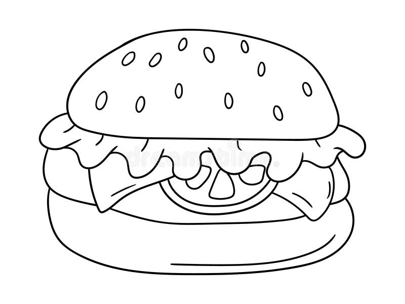 Página de coloração de hambúrguer deliciosa com design de estrutura simples ilustração stock