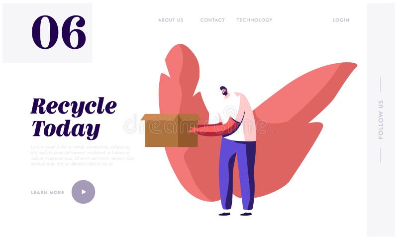 Página de inicio del sitio web de la solución de reciclaje de papel de desecho Joven voluntario activista ecológico llevado con c libre illustration