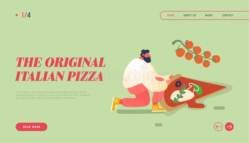 Página de inicio del sitio web Pizzeria Bistro, personajes comiendo una gran pizza, comiendo un trozo de comida italiana Comida r ilustración del vector Página de inicio del sitio web Pizzeria Bistro, personajes comiendo una gran pizza, comiendo un trozo de comida italiana Comida r ilustración del vector