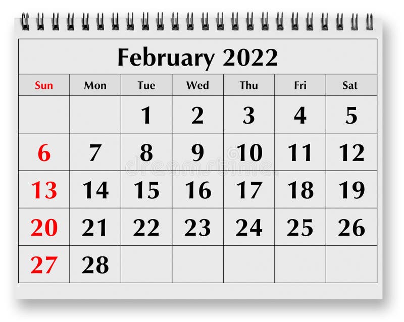 Página del calendario anual mensual febrero de 2022